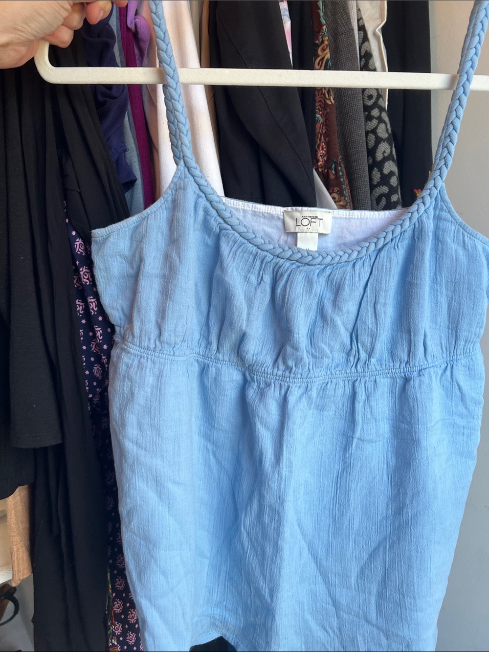 LOFT Sky Blue Braided-Strap Cami NEW Medium 💯 cotton
